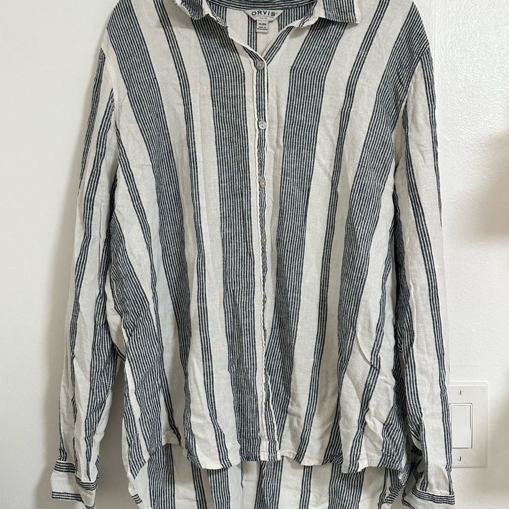 Orvis Black and White Striped Shirt